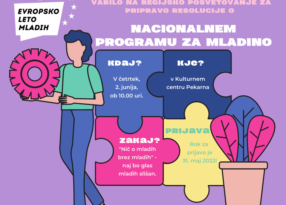 Vabilo na sedmi regijski posvet za pripravo Resolucije o nacionalnem programu za mladino